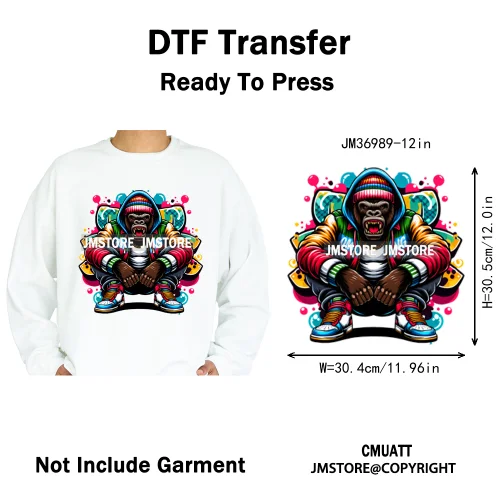 12in Graffiti Gangster Hip Hop Gorilla Life Is Better With Bulldog Iron on DTF Heat Transfer Sticker Ready to Press for Hoodies