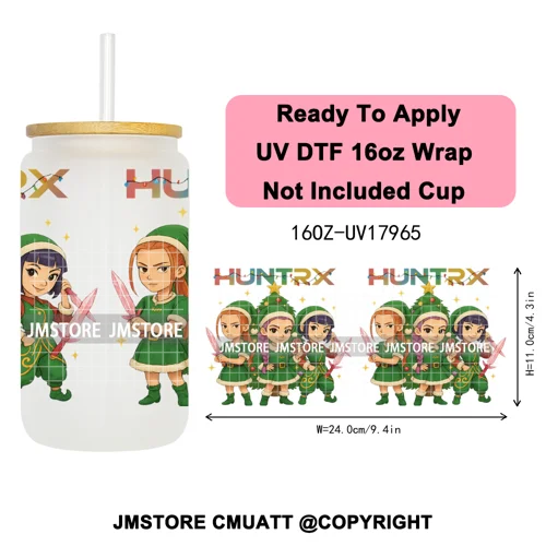 Christmas Edition Kpop Demon Festive Anime Girls UV DTF Stickers Ready To Apply Cup Wrap High Quality For 16OZ Libbey Can Glass