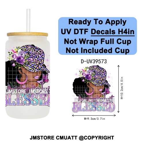 Fashion Girl Praying Black Women UV DTF Decals Ready To Apply Waterproof Transfer Stickers DIY Crafts For 16OZ Libbey Glass Can