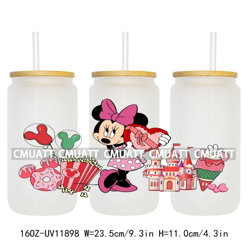 Cartoon Pink Sweet Happy Valentine‘s Day Kids Love Characters UV DTF Stickers Cup Wraps Logos For 16OZ Libbey Glass Can