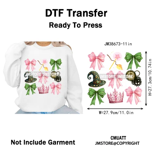 In My Witch Era Pink Goes With Green Coquette Bow Magic Broom Iron on DTF Washable Transfers Stickers Ready to Press for Textile