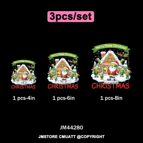 Merry Pickles Christmas Xmas Cucumber Holiday Santa Iron on Washable DTF Heat Transfer Stickers Ready to Press for T-shirts Bags