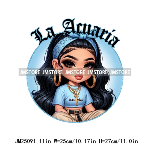 New Washable Chicana Chola Chibi Latina Spanish Zodiac Cute Girls DTF Iron On Transfers Stickers Ready To Press For Clothing