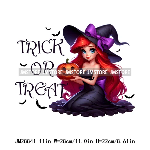 Washable Chibi Spooky Princess Pumpkin Halloween Trick Or Treat Witch Iron On DTF Transfers Stickers Ready To Press For Hoodies