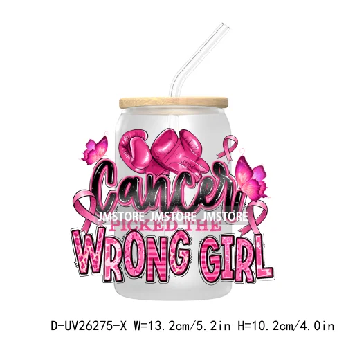 Fight Breast Cancer Awareness UV DTF Transfer Stickers Decals For Libbey Cold Cups Mugs Waterproof Custom Logo Label Pink Ribbon