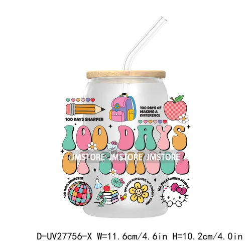 100 Days Of School UV DTF Transfer Stickers Decals For Libbey Cold Cups Mugs Tumbler Teacher Appreciation Gift Cartoon Character