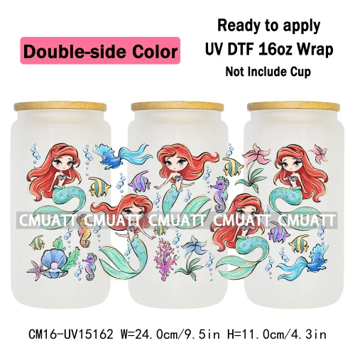 Double Sided Color UV DTF Cup Wraps 16OZ Bulk Waterproof Wholesale Custom Cartoon Cute Princess Mug Glass Water Bottles Sticker