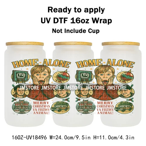Retro Christmas Movie Character UV DTF Cup Wrap Ready To Apply Transfer Stickers Durable 16OZ Tumbler Wraps For Libbey Glass Can
