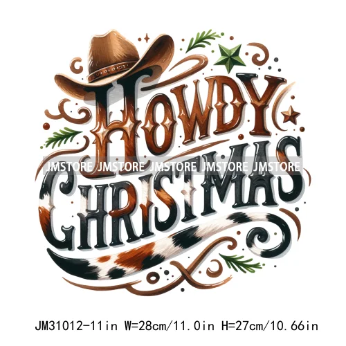 Funny Howdy Christmas Western Cowboy Highland Cow Gingerbread Boots Iron On DTF Transfers Stickers Ready To Press For T-shirts