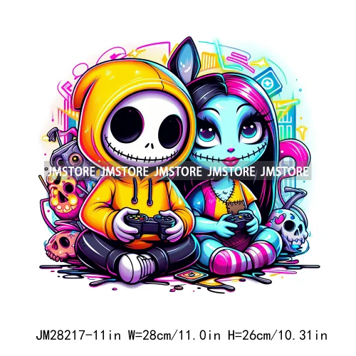 Cartoon Double Trouble Couple Character Halloween Printing Patches Iron On DTF Transfers Stickers Ready To Press For Clothing