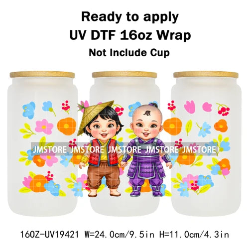 Kids Cartoon Character Flowers Butterfly 16OZ UV DTF Cup Wraps Ready To Apply Waterproof Transfer Stickers For Libbey Glass Can