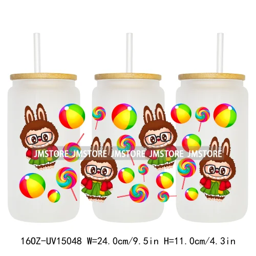 Trendy Coquette Bow Cartoon Doll Monsters 16OZ UV DTF Cup Wraps Ready To Apply Waterproof Transfer Stickers For Libbey Glass Can