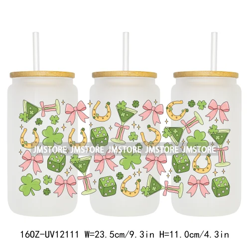 Coquette St Patrick's Day Lucky Shamrock 16OZ UV Cup Wrap DTF Transfer Stickers For Libbey Glass Can Cups Tumbler Custom Prints