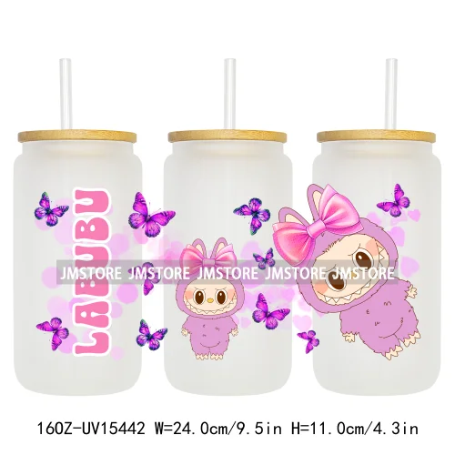 Coloful Cartoon Monsters Butterfly UV DTF Cup Wraps Ready To Apply Waterproof Transfer Stickers For 16OZ Libbey Glass Can Mugs