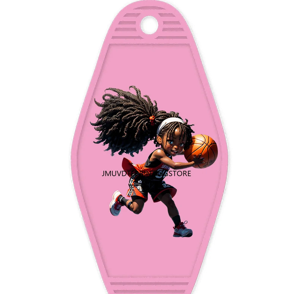 Cute Basketball Girl Players High Quality WaterProof UV DTF Sticker For Motel Hotel Keychain Cheerleading Girls