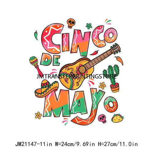 Cinco De Mayo Sugar Skull Let's Fiesta Designs Taco Tuesday Squad Mexican Party Tis The Season DTF Transfer Stickers For Clothes