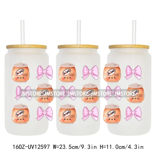 Trendy Coquette Energy Drink Soda Can Coffee Lover 16OZ UV DTF Cup Wrap Transfer Stickers Custom Waterproof For Libbey Glass Can