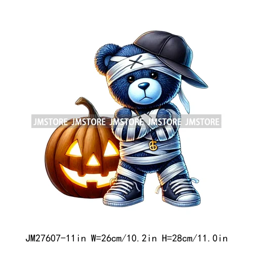 Hip Hop Halloween Pumpkin Mummy Bear Scary Vibes Printing Logos DTF Iron On Transfers Stickers Ready To Press For Sweatshirt