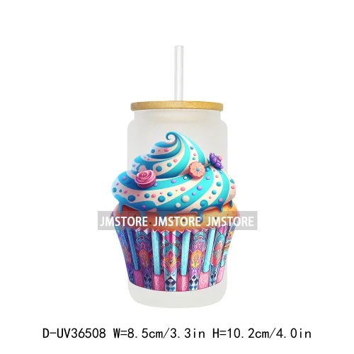 Cartoon Cupcake Sweet Treats UV DTF Transfer Stickers Decals Ready To Apply Waterproof For 16OZ Libbey Glass Can Cups Tumbler