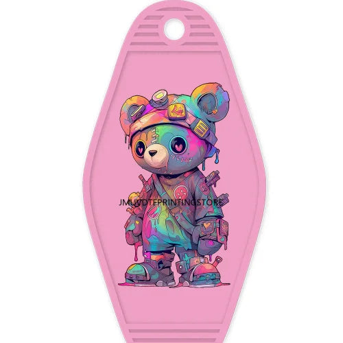 Famous Hustle Bear High Quality WaterProof UV DTF Sticker For Motel Hotel Keychain Colorful Teddy Bears