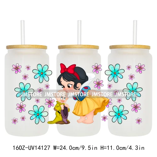 Princess Coquette Bow Flowers 16OZ UV DTF Cup Wraps Ready To Apply Waterproof Transfer Stickers For Libbey Glass Can Tumbler