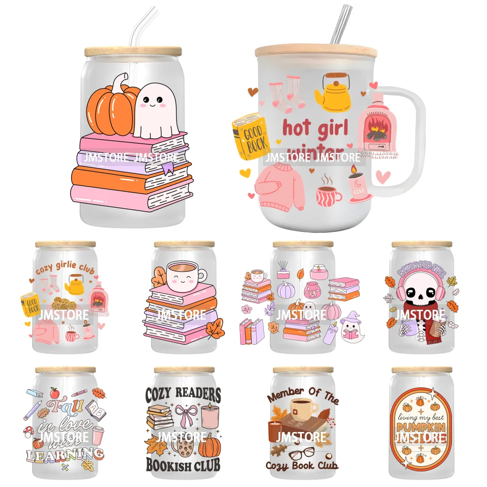 Fall Pumpkin Spice Cozy Readers Bookish Club UV DTF Transfer Stickers Decals For Libbey Cold Cups Mugs Tumbler Waterproof Craft