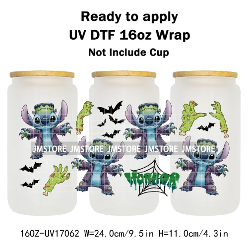 Happy Halloween Cartoon Killers Spooky Season UV DTF Wraps Transfer Sticker Selfadhesive Waterproof For 16OZ Libbey Glass Can