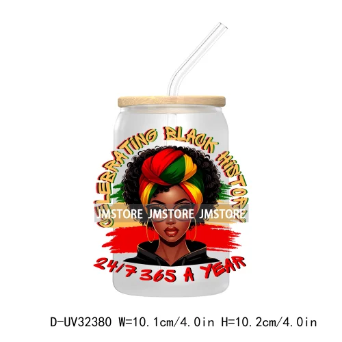 Big Black History Energy Proud Afro Girls Juneteenth UV DTF Transfer Stickers Decals For Libbey Cold Cups Mugs Tumbler Labels