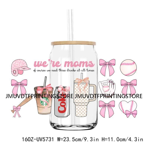 Glitter Boujee Baseball Mama UV DTF Sticker For 16OZ Libbey Glass Cup Can Wrap Transfer Sticker Custom DIY Logo Soccer Sport Mom