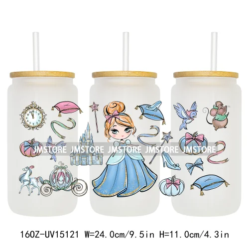 Coquette Bow Girly Princess Pumpkin Carriage UV DTF Stickers Ready to Transfer Cup Wrap Custom Labels For Libbey Can Glass Mugs