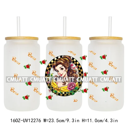 Colorful Round Cartoon Princess Girls 16OZ UV DTF Cup Transfer Wrap Transfer Stickers Waterproof DIY Logos For Libbey Glass Can