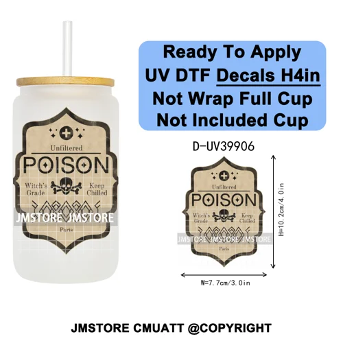 Spooky Halloween Witch Brew Bottle Label Set UV DTF Transfer Stickers Decals Ready To Apply Waterproof For 16OZ Libbey Glass Can