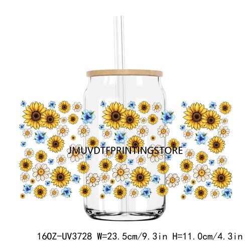 MAMA Sunflower And Butterfly UV DTF Sticker For 16OZ Libbey Glass Cup Can Wrap Transfer Sticker Custom DIY Logo Mothers Day