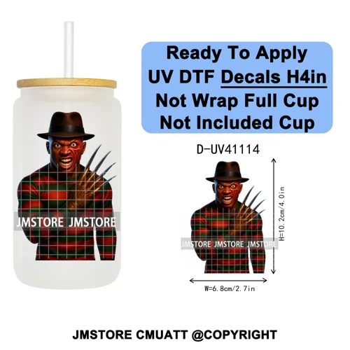 Black Horror Dad Halloween Spooky Daddy UV DTF Decals Ready To Apply Waterproof Transfer Stickers For 16OZ Libbey Glass Can Cups