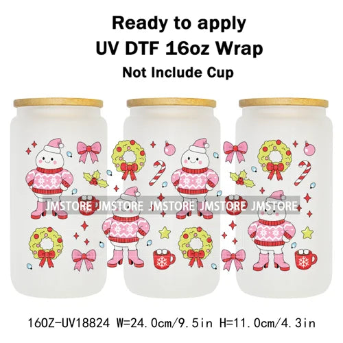 Christmas Bookish Santa Stocking Gifts UV DTF Cup Wrap Ready To Apply Transfer Stickers Waterproof For 16OZ Libbey Glass Can Mug