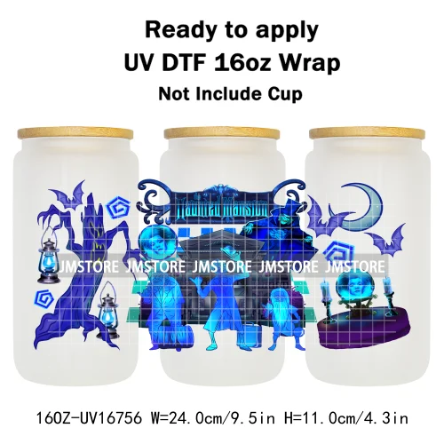 Retro Halloween Neon Scary Movie Character 16OZ UV DTF Cup Wrap Ready To Apply Waterproof Transfer Stickers For Libbey Glass Can