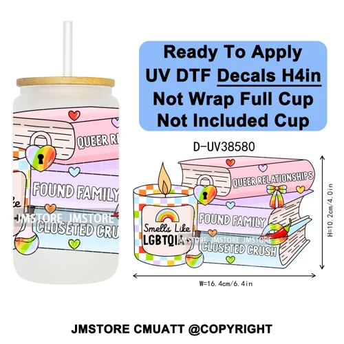 Bookish Positive Quotes Self Care UV DTF Transfer Stickers Decals Ready To Apply Waterproof For 16OZ Libbey Glass Can Tumbler