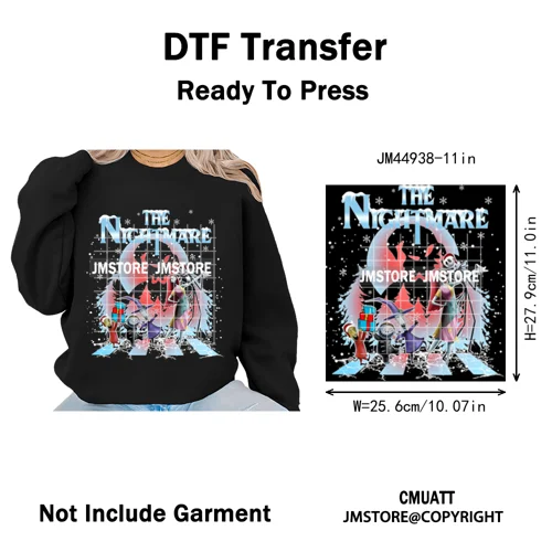 New Nightmare Horror Christmas Movie Characters Lover Iron on Washable DTF Heat Transfers Stickers Ready to Press for Clothes