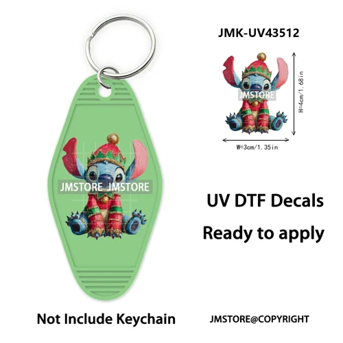 Christmas Santa Cartoon Character UV DTF Keychain Wraps Ready To Apply Waterproof High Quality Decals For Hotel Motel Keychain