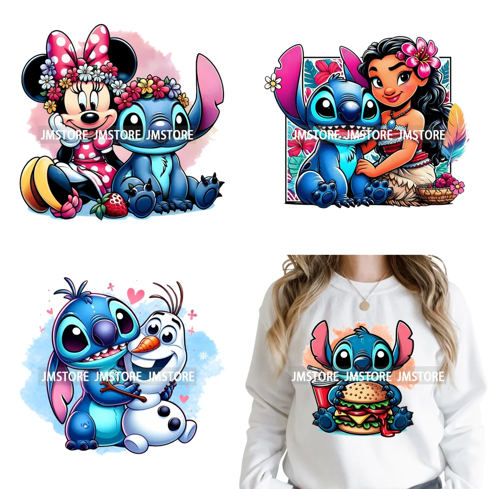 Cute Cartoon Blue Animal Princess Best Friends Designs Iron on DTF Washable Transfers Stickers Ready to Press for Clothing Bags