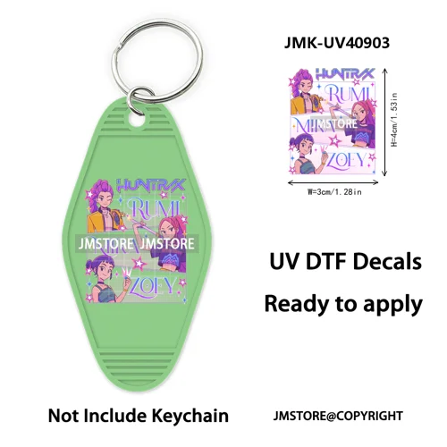 Kpop Demon Inspired Movie Character UV DTF Motel Keychain Decal Ready To Ship Durable Transfer Stickers Print For Hotel Keychain