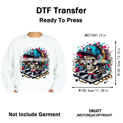 12in Hip Hop Graffiti Urban Skull Gaming Controller Game Lovers Iron on DTF Transfers Stickers Ready to Press for Hoodies Bags