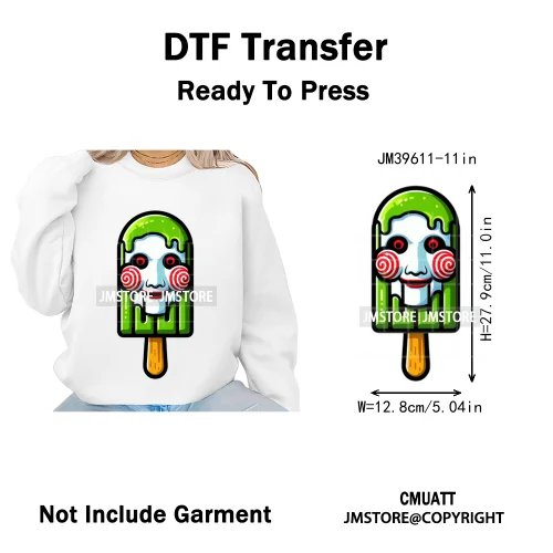 Scary Halloween Popsicles Horror Movie Killers Character Iron on DTF Washable Transfers Stickers Ready to Press for Textile Bags