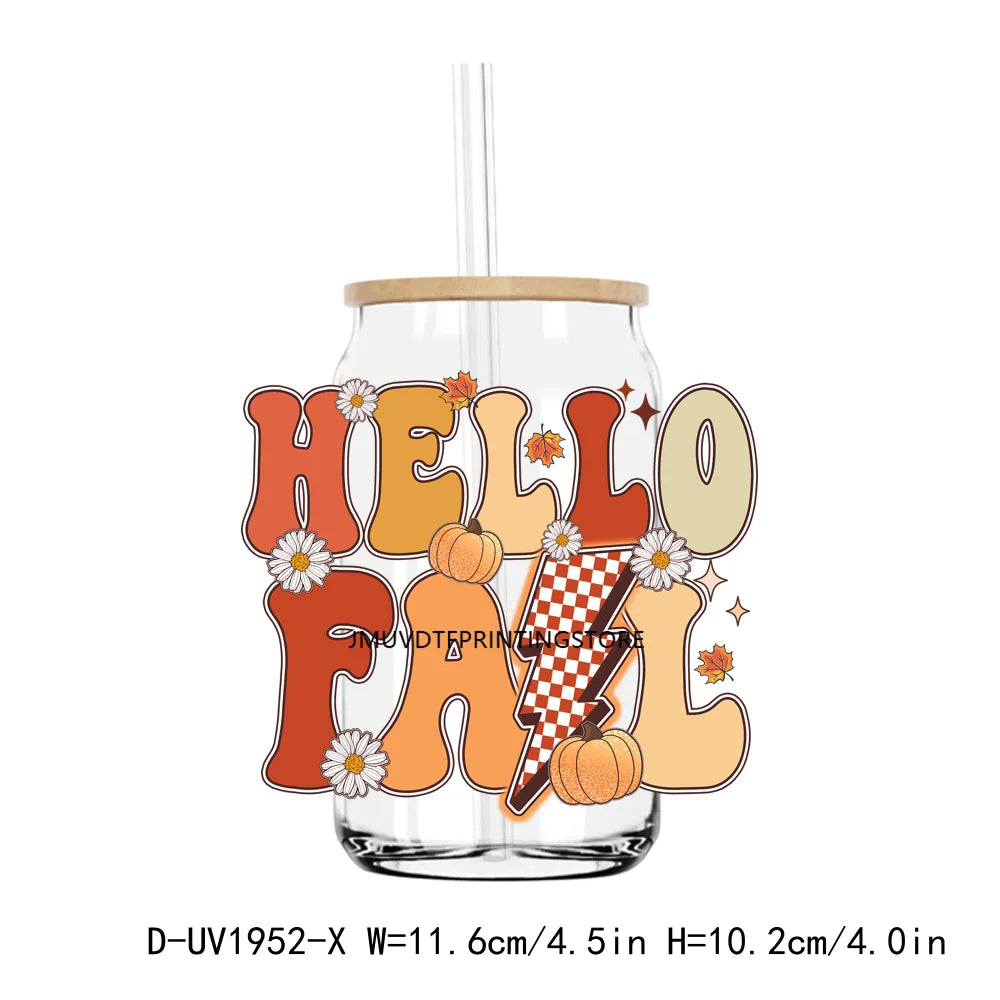 Hello Fall Babe Thanksgiving Mama Pumpkin UV DTF Transfers Stickers Decals For Libbey Cold Cups Mugs Tumbler Waterproof DIY Craf