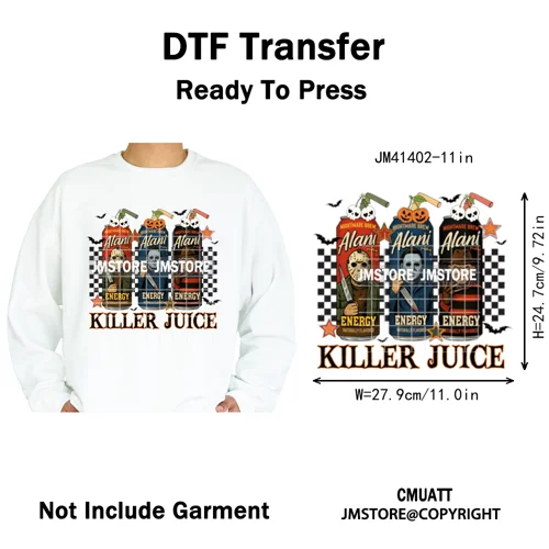 Spooky Soda Can Killer Checkered Horror Characters Drink Halloween Iron on DTF Heat Transfer Stickers Ready to Press for Textile