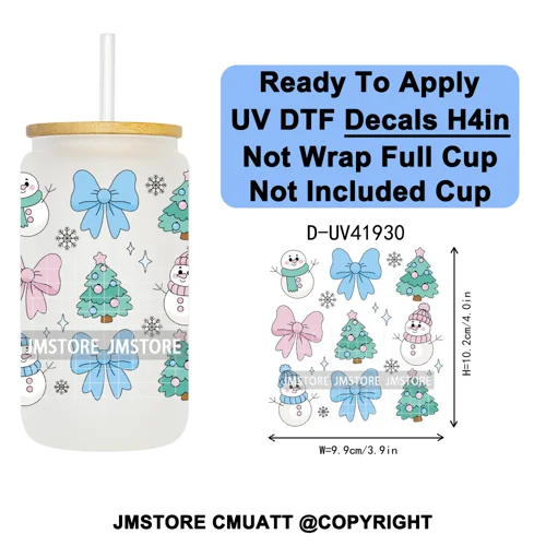 Christmas Santa Claus Patchwork UV DTF Decals Ready To Apply Waterproof Transfer Stickers DIY Crafts For 16OZ Libbey Glass Can