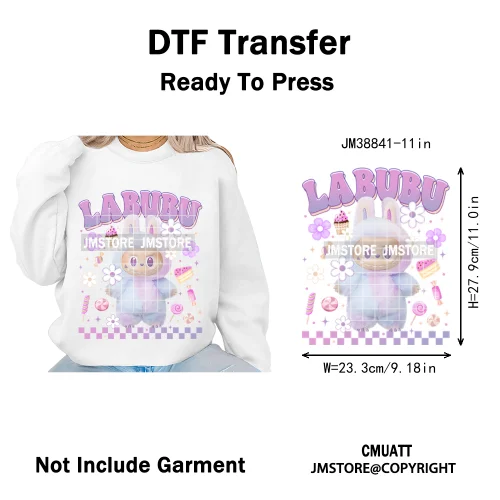 Floral Cute Checkered Cartoon Monster Character Iron on DTF Washable Transfers Stickers Designs Ready to Press for Textile Bags