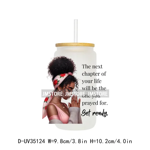 Christian Quotes Afro Pray Girl UV DTF Transfer Stickers Decals Ready To Apply Waterproof For 16OZ Libbey Glass Can Cups Tumbler