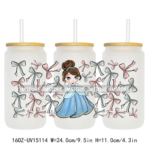 Coquette Bow Girly Princess Pumpkin Carriage UV DTF Stickers Ready to Transfer Cup Wrap Custom Labels For Libbey Can Glass Mugs