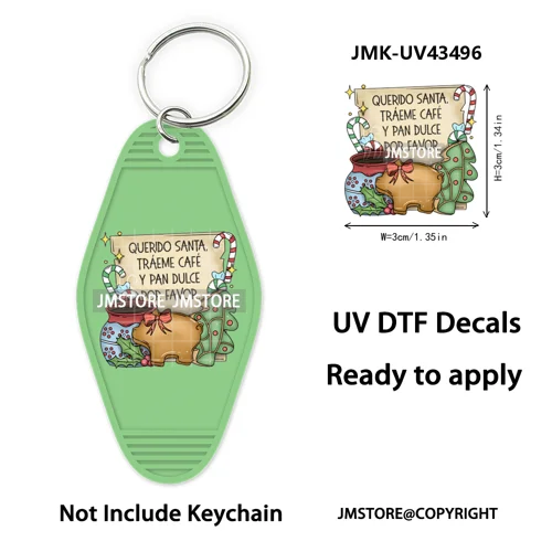 Feliz Navidad Pan Dulce Christmas UV DTF Motel Keychain Decal Ready To Ship Durable Transfer Stickers Prints For Hotel Keychain